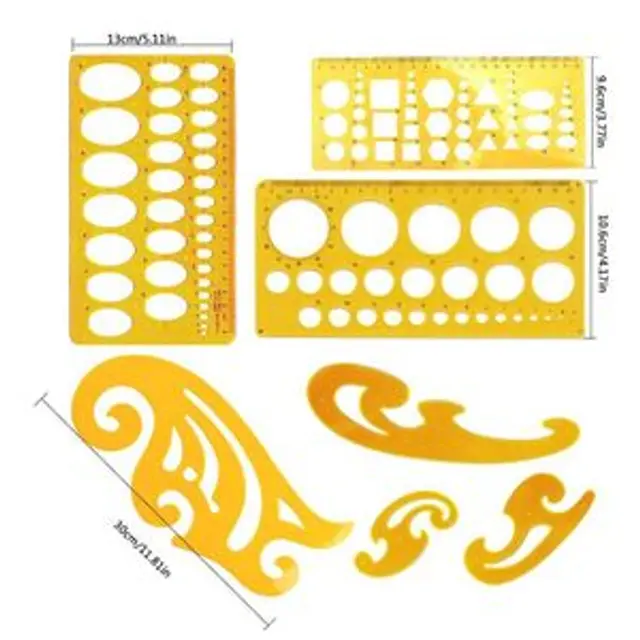 Brookside 6 Pieces French Curve and Template Ruler Set Drawing